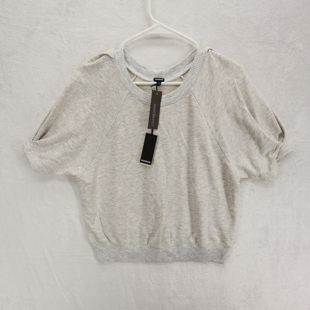 Monrow Womens Puff Sleeve Sweatshirt Ash Gray Heather HT1070 Size M NEW